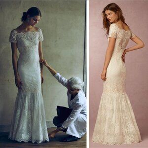 BHLDN Marchesa Notte Bride Ephra Wedding Dress Gown Size 4 Lace Beaded Veil